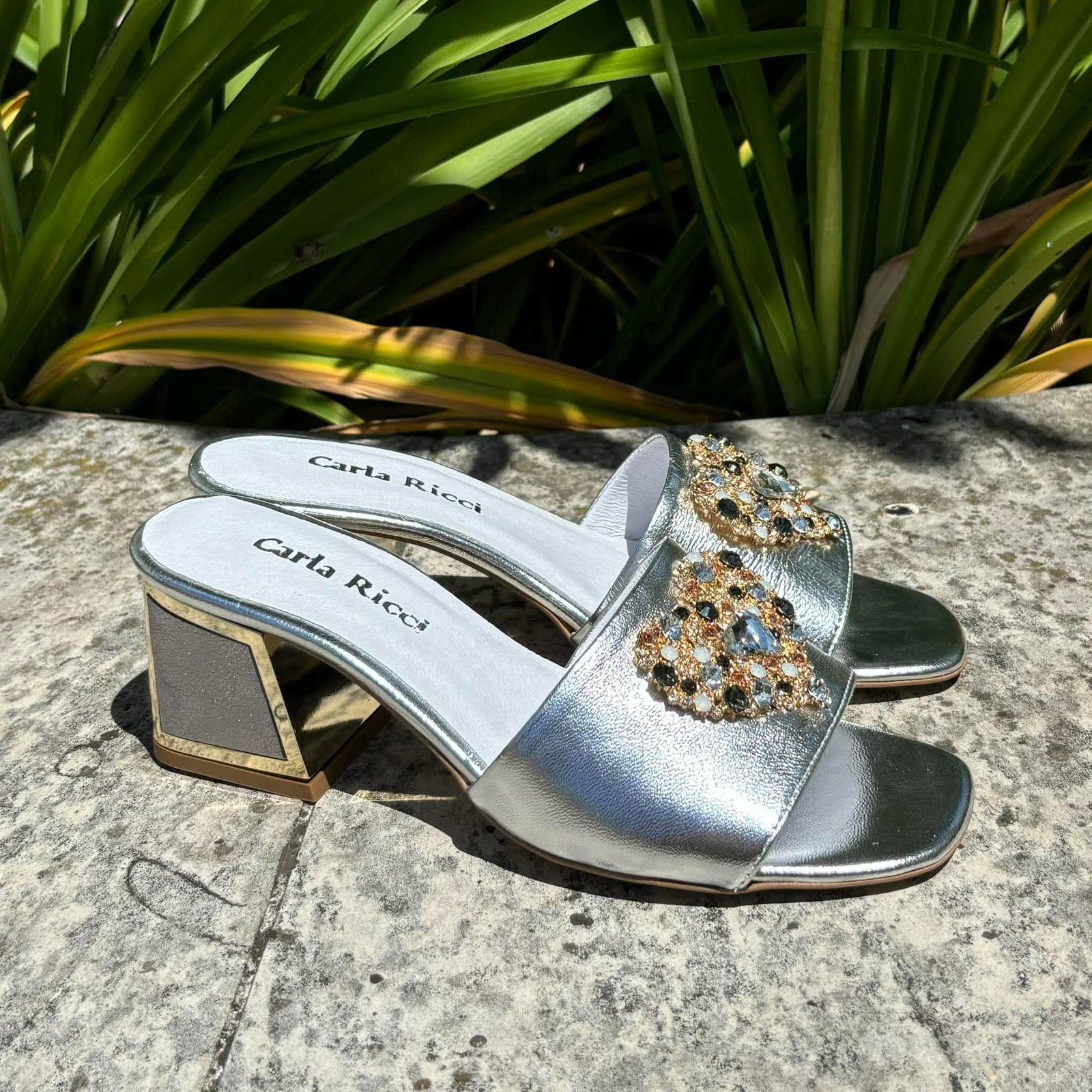 magellancipo Carla Ricci 3050 ezüst magassarkú papucs